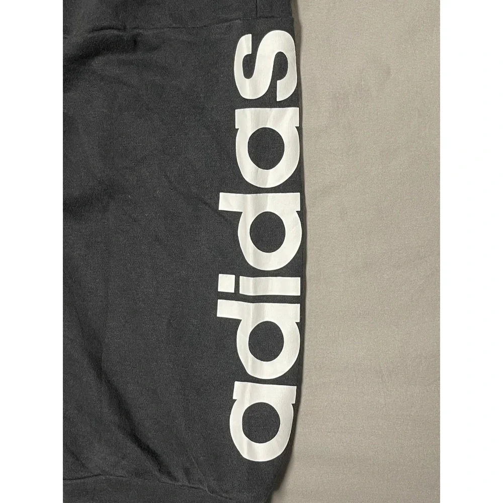 Adidas Mens Large Black Logo Joggers Sweatpants Drawstring Cuffed Pants